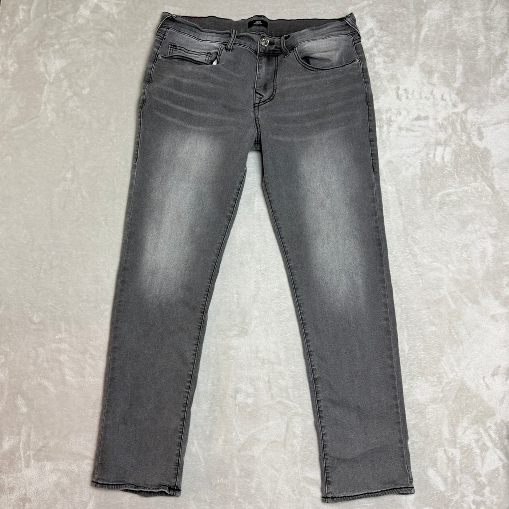True Religion Geno Jeans Mens 34 (Fit 38x31) Gray Relaxed Slim Faded Stretch EUC